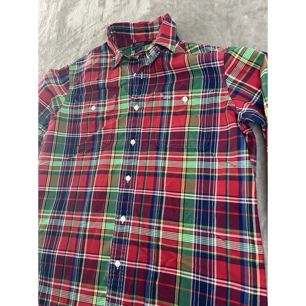 Polo Ralph Lauren Mens Shirt Large Red Green Plaid Button Front